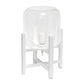 All The Rages Simple Designs Clear Glass And White Wood Mounted Cylinder Shade Table Lamp