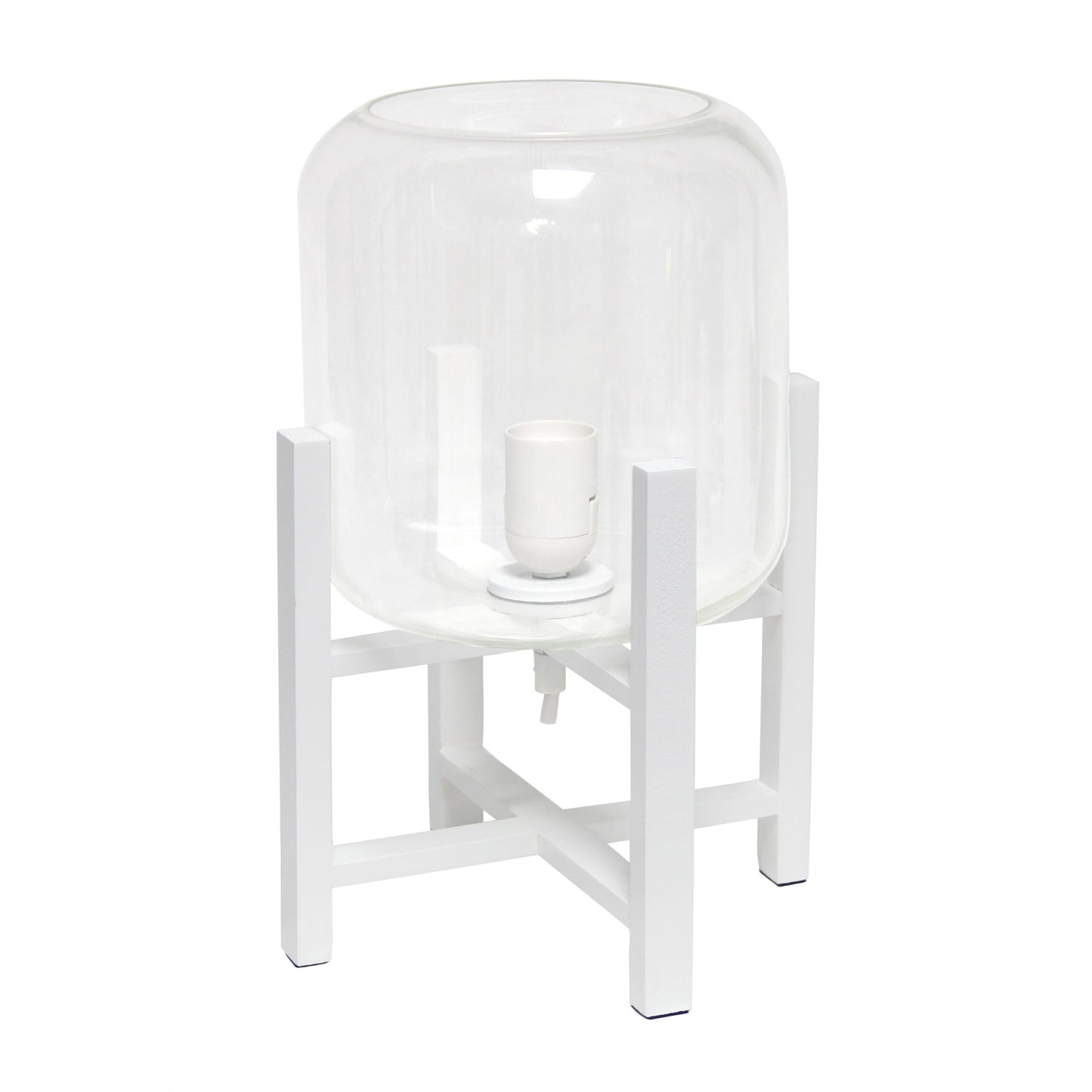 All The Rages Simple Designs Clear Glass And White Wood Mounted Cylinder Shade Table Lamp