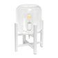 All The Rages Simple Designs Clear Glass And White Wood Mounted Cylinder Shade Table Lamp