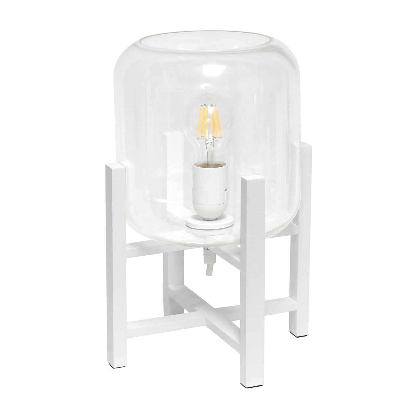 All The Rages Simple Designs Clear Glass And White Wood Mounted Cylinder Shade Table Lamp