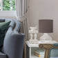 All The Rages Simple Designs Clear Glass Raindrop Table Lamp With Gray Fabric Shade