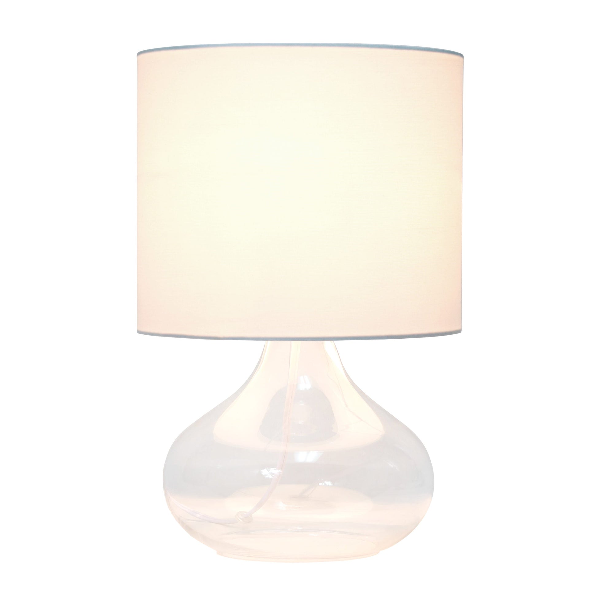 All The Rages Simple Designs Clear Glass Raindrop Table Lamp With White Fabric Shade