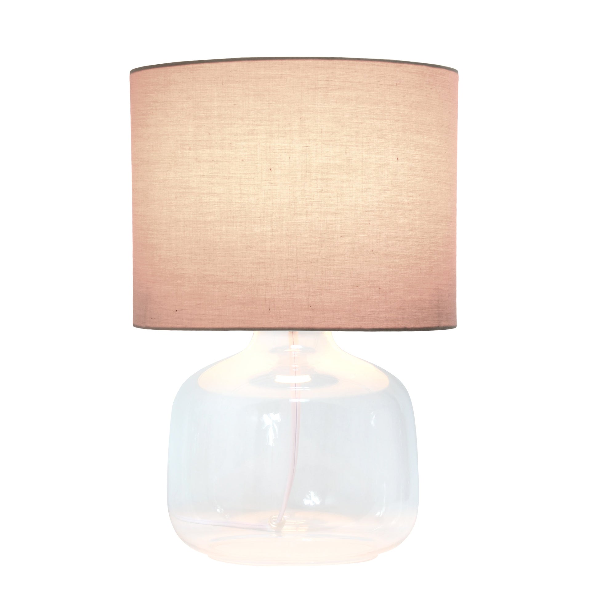 All The Rages Simple Designs Clear Glass Table Lamp With Gray Fabric Shade