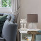 All The Rages Simple Designs Clear Glass Table Lamp With Gray Fabric Shade