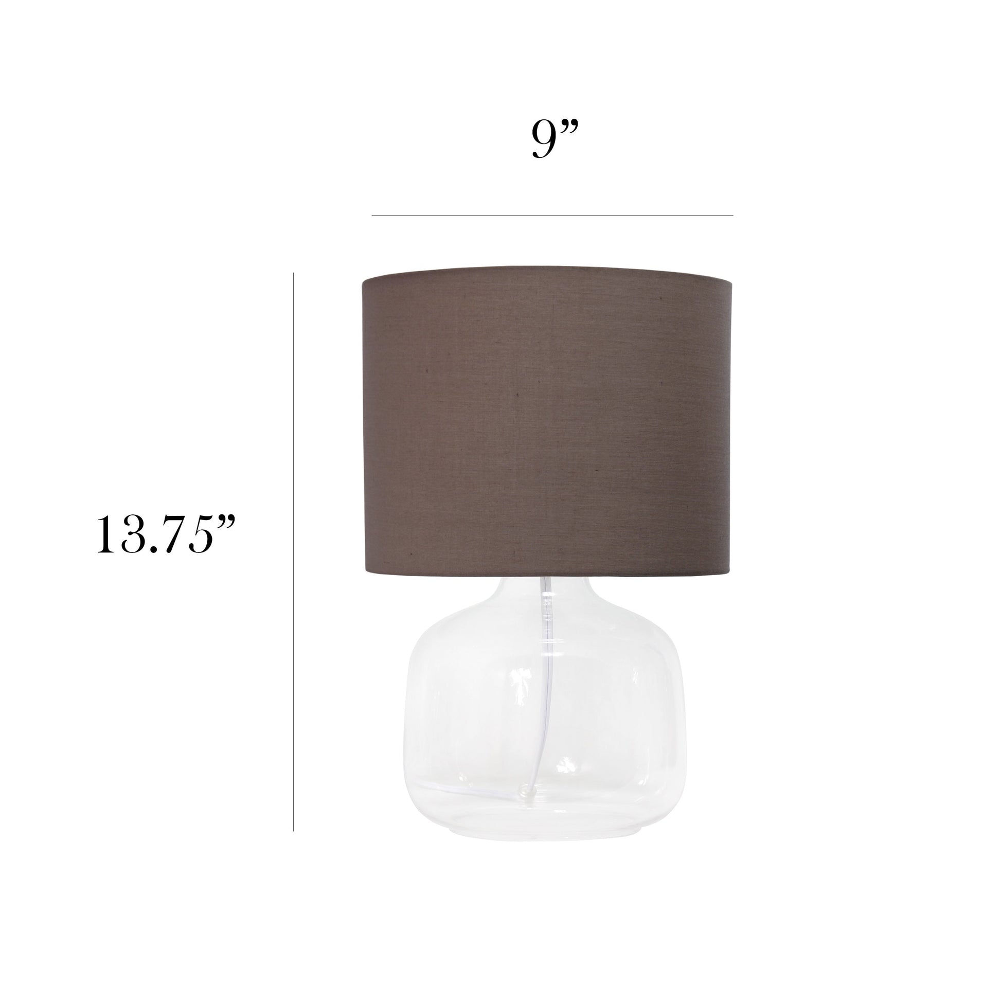 All The Rages Simple Designs Clear Glass Table Lamp With Gray Fabric Shade