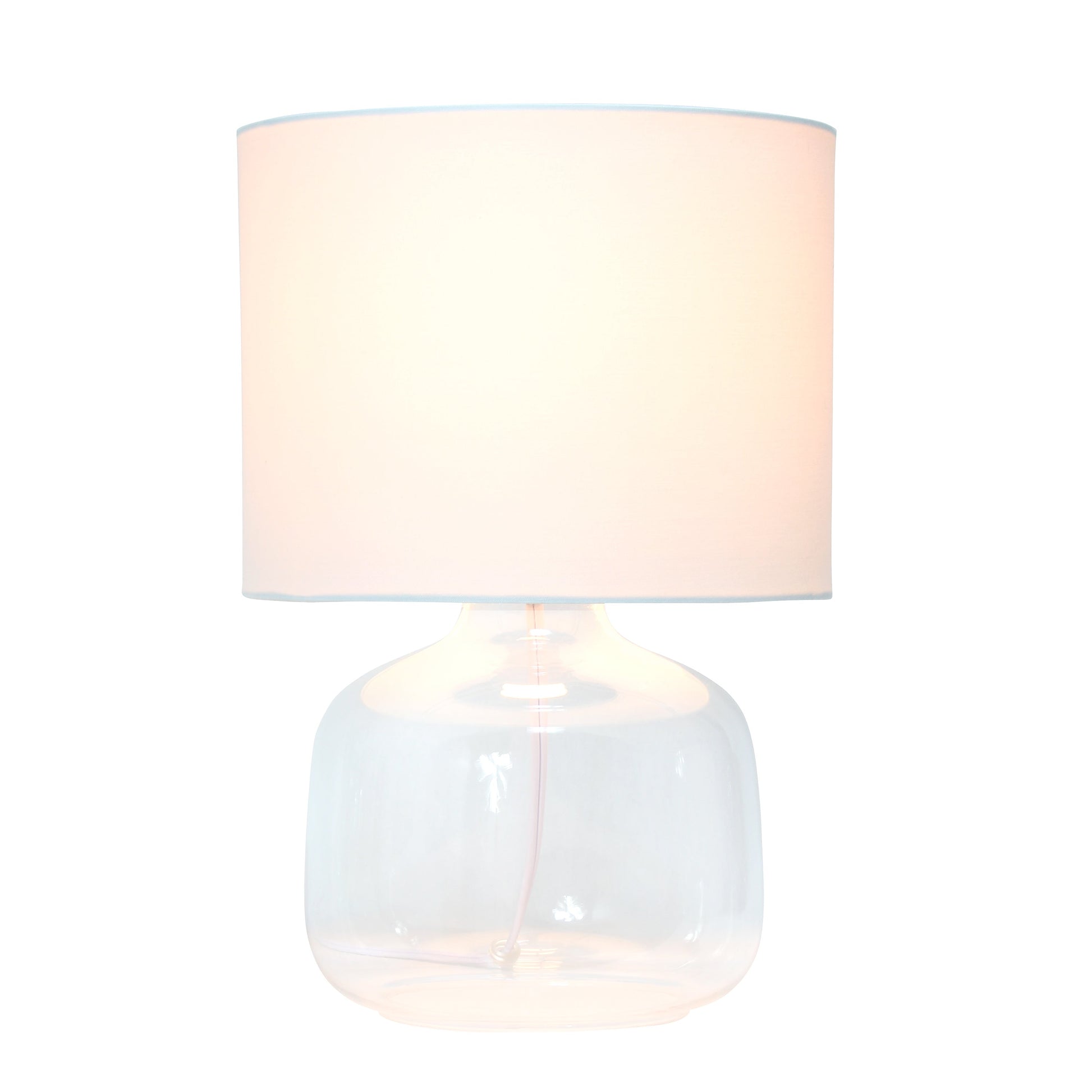 All The Rages Simple Designs Clear Glass Table Lamp With White Fabric Shade