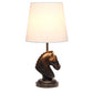 All The Rages Simple Designs Dark Bronze 17" Tall Polyresin Decorative Chess Horse Shaped Table Lamp With White Tapered Fabric Shade