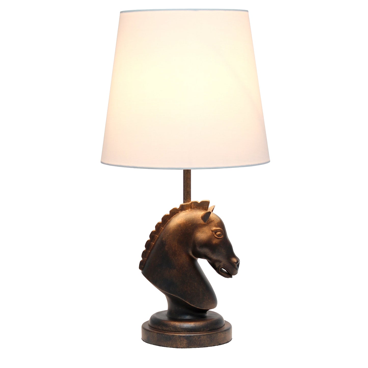 All The Rages Simple Designs Dark Bronze 17" Tall Polyresin Decorative Chess Horse Shaped Table Lamp With White Tapered Fabric Shade