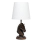All The Rages Simple Designs Dark Bronze 17" Tall Polyresin Decorative Chess Horse Shaped Table Lamp With White Tapered Fabric Shade