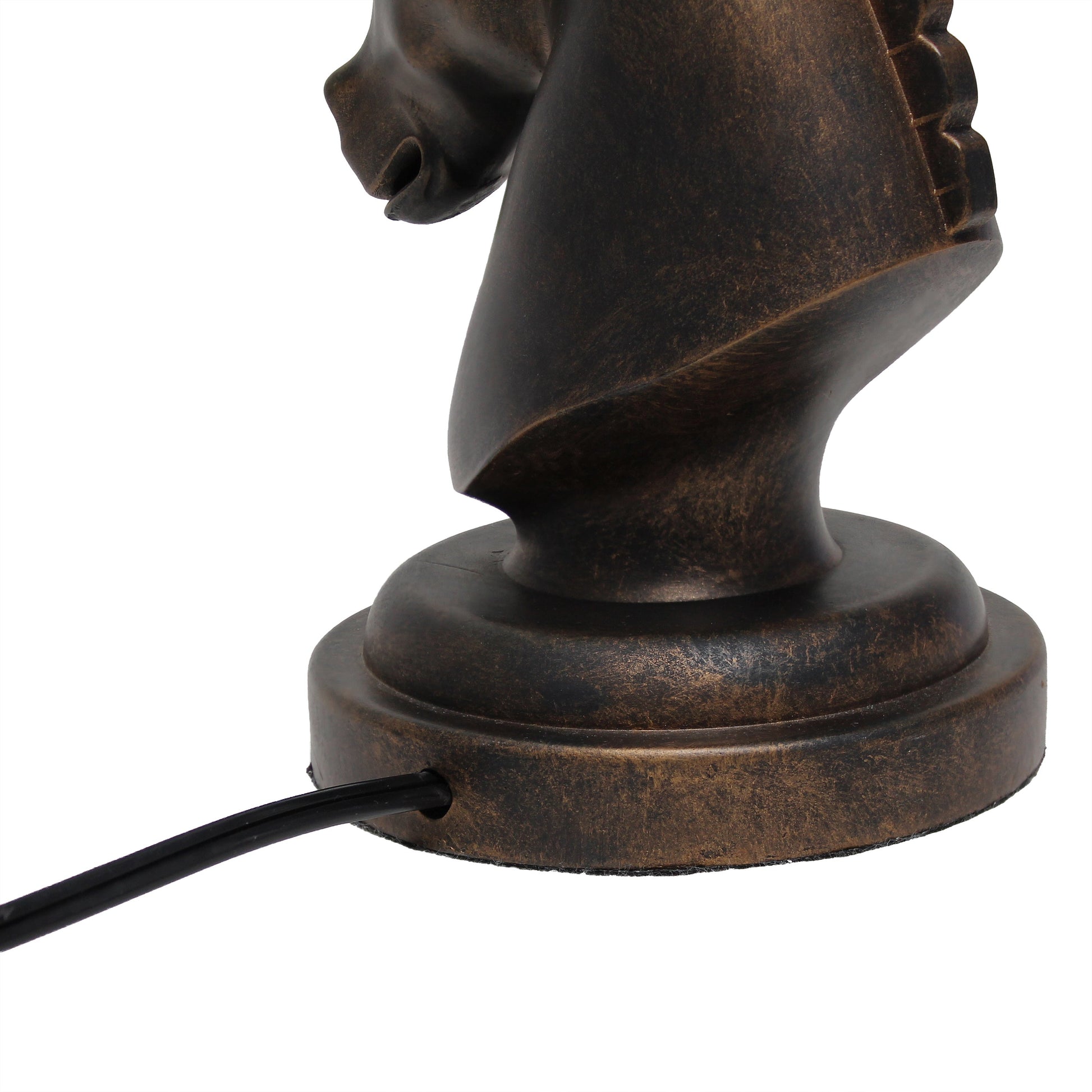 All The Rages Simple Designs Dark Bronze 17" Tall Polyresin Decorative Chess Horse Shaped Table Lamp With White Tapered Fabric Shade