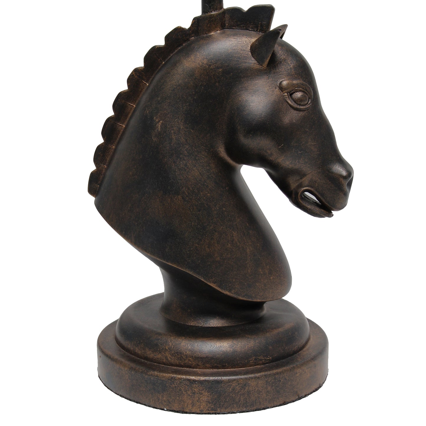 All The Rages Simple Designs Dark Bronze 17" Tall Polyresin Decorative Chess Horse Shaped Table Lamp With White Tapered Fabric Shade