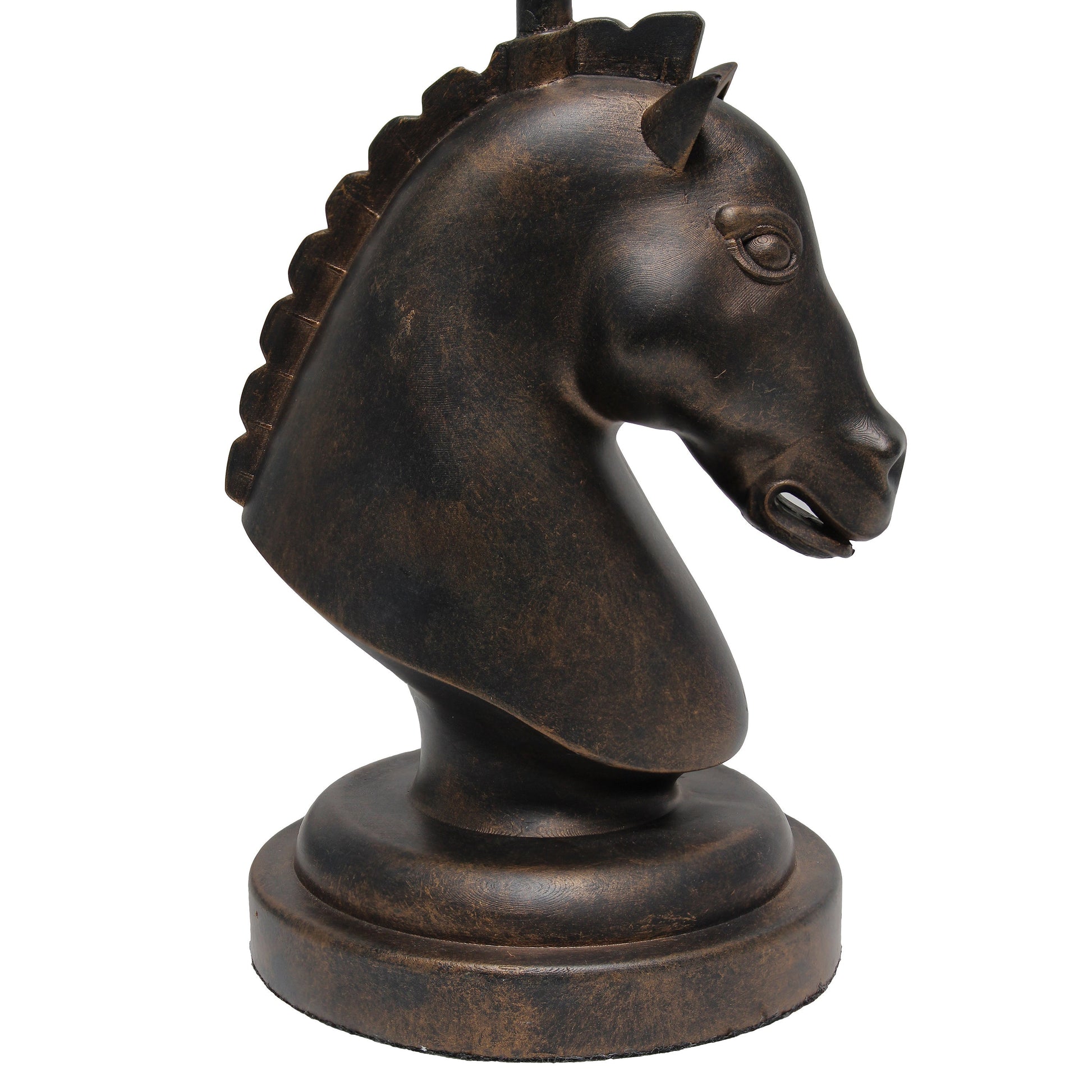 All The Rages Simple Designs Dark Bronze 17" Tall Polyresin Decorative Chess Horse Shaped Table Lamp With White Tapered Fabric Shade