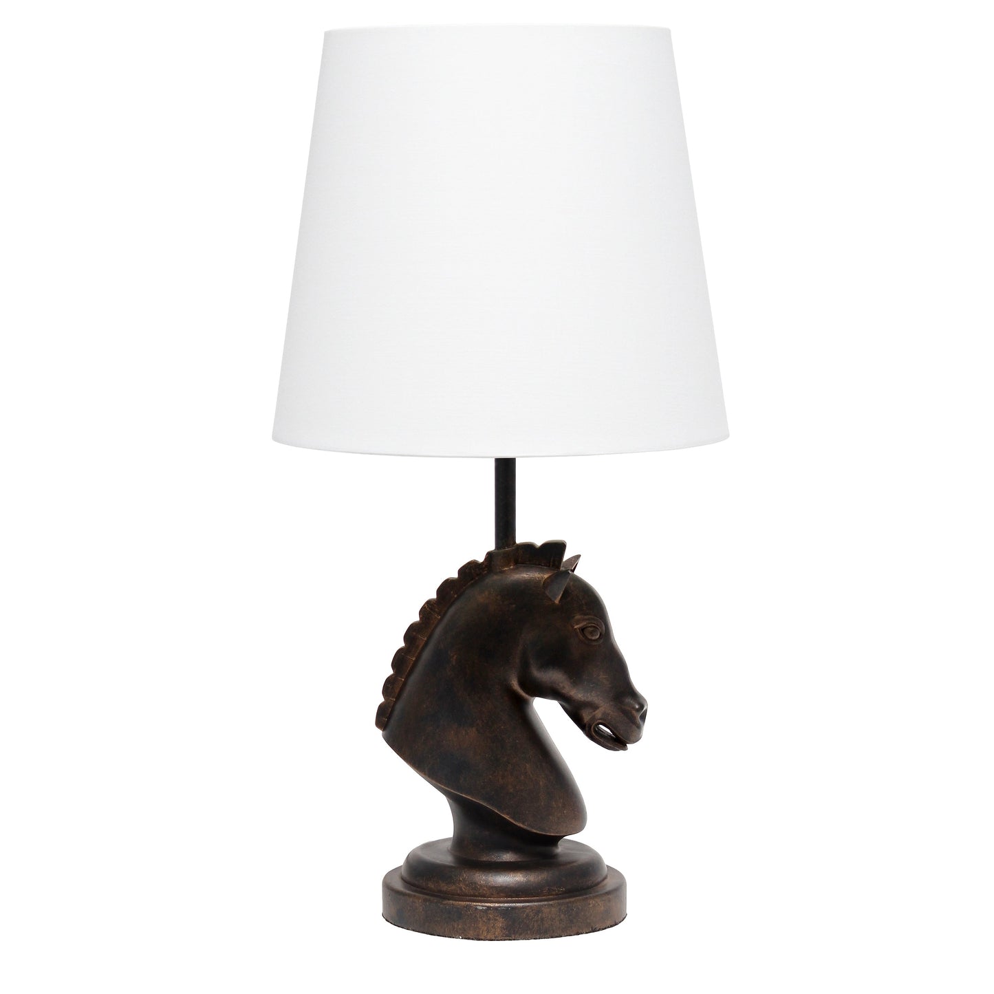 All The Rages Simple Designs Dark Bronze 17" Tall Polyresin Decorative Chess Horse Shaped Table Lamp With White Tapered Fabric Shade