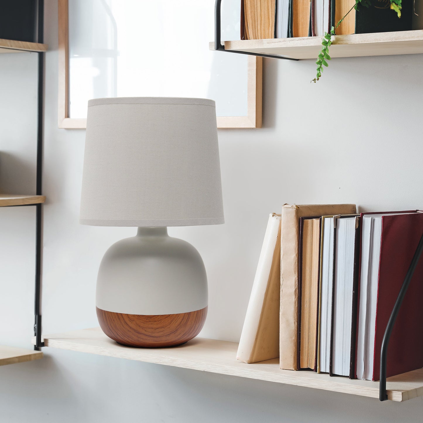 All The Rages Simple Designs Dark Wood & Light Gray Petite Mid Century Table Lamp