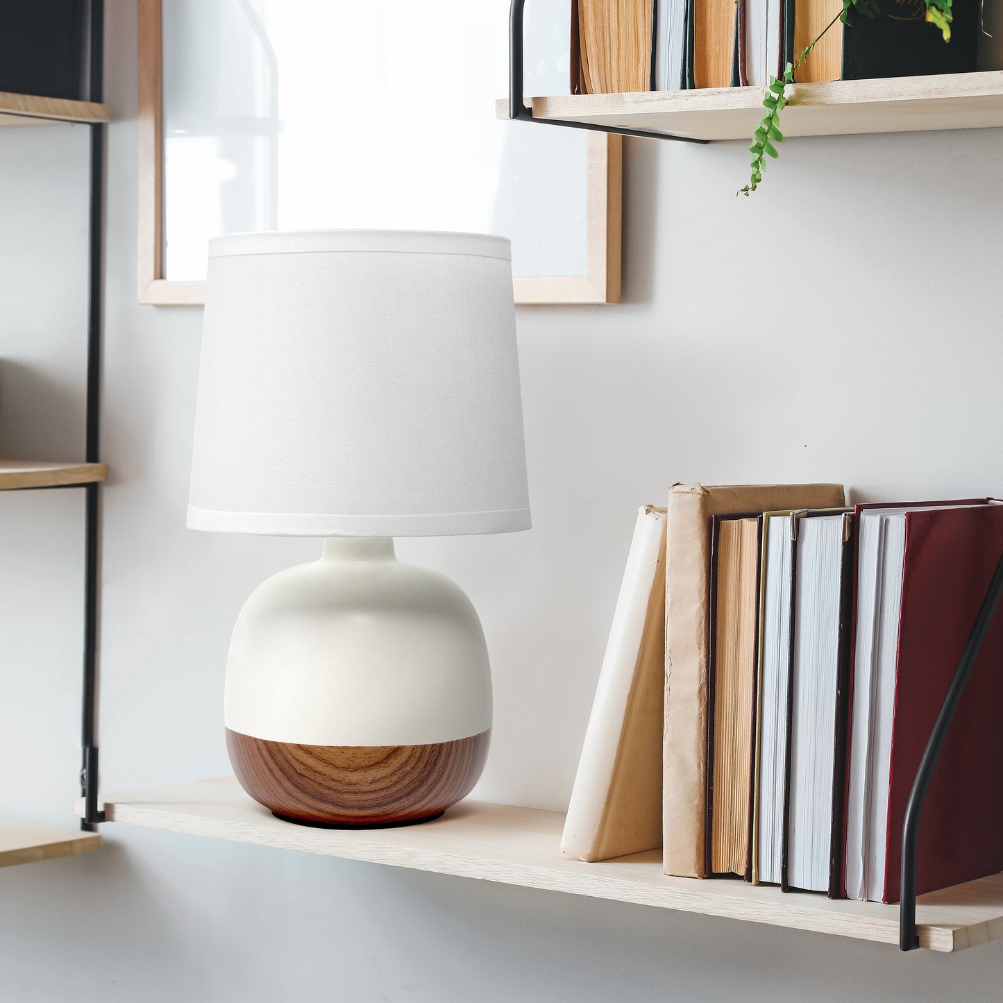 All The Rages Simple Designs Dark Wood & Off-White Petite Mid Century Table Lamp