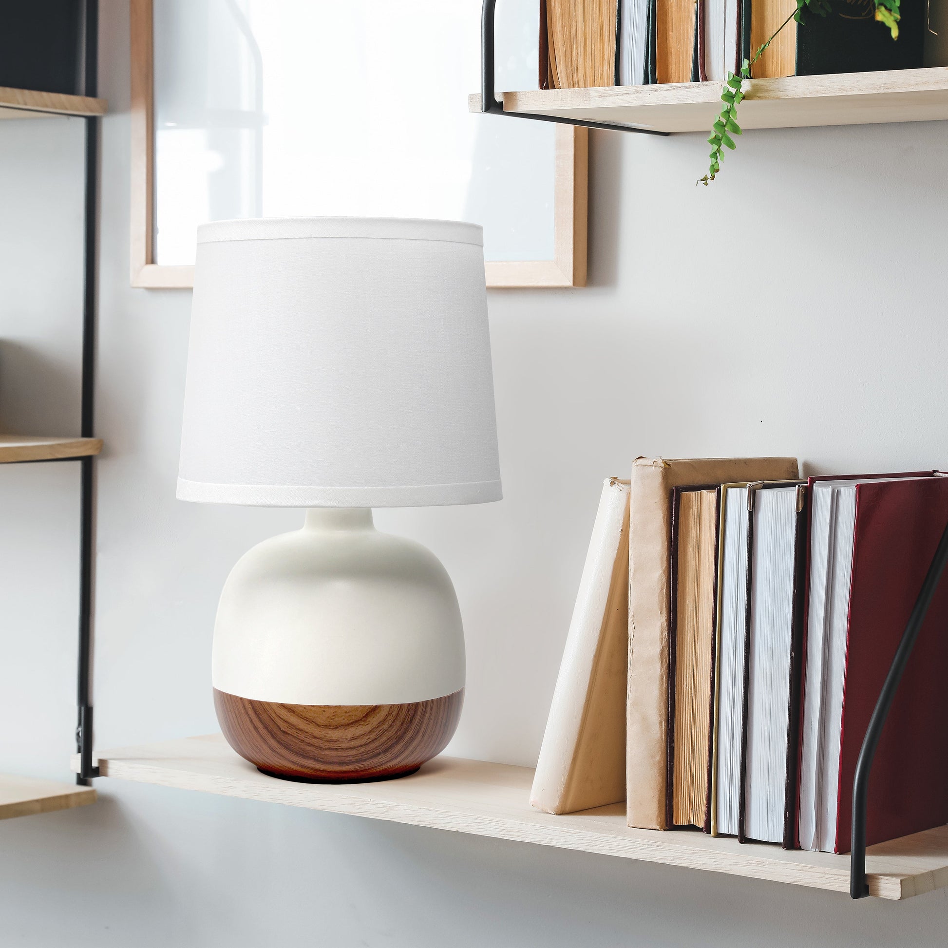 All The Rages Simple Designs Dark Wood & Off-White Petite Mid Century Table Lamp