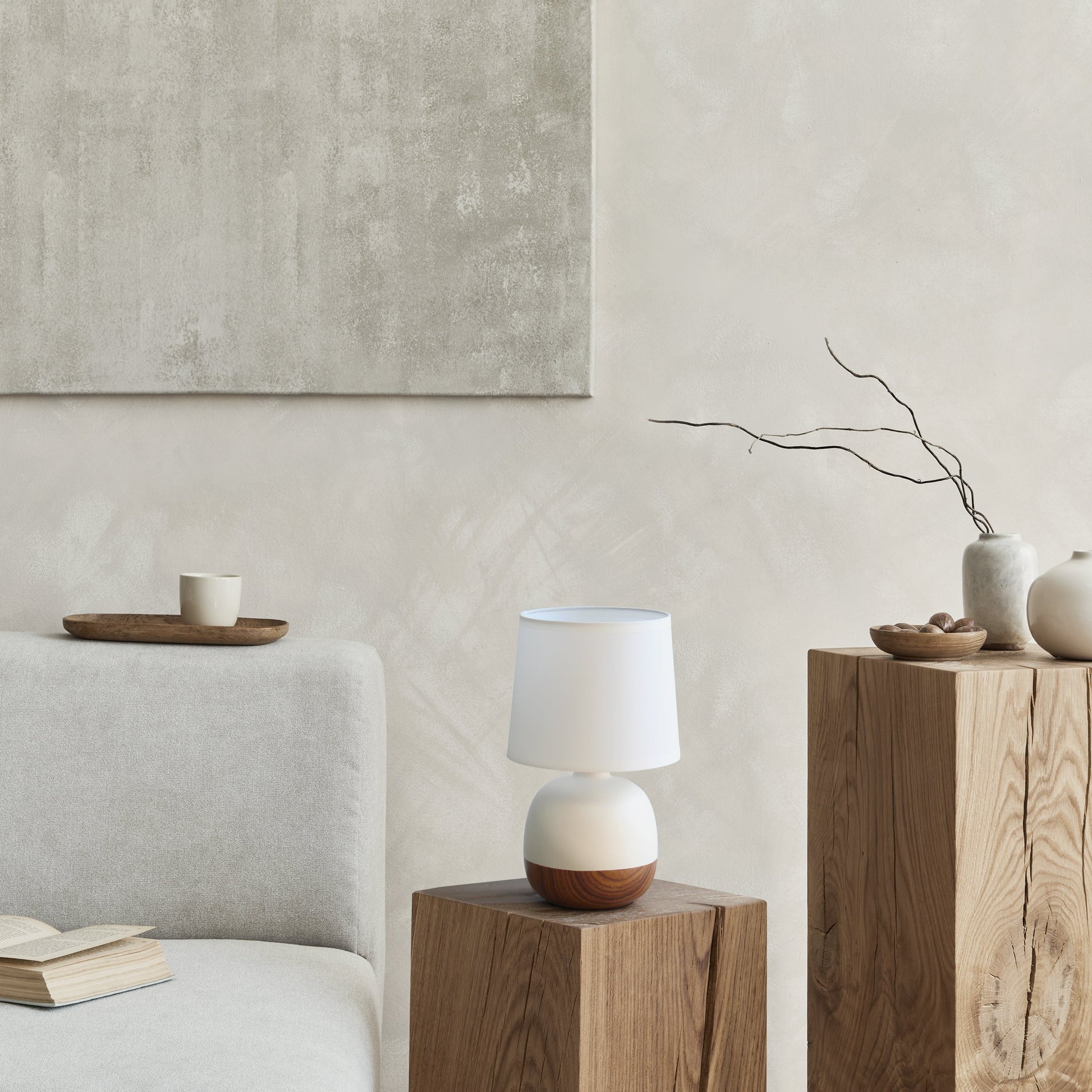 All The Rages Simple Designs Dark Wood & Off-White Petite Mid Century Table Lamp