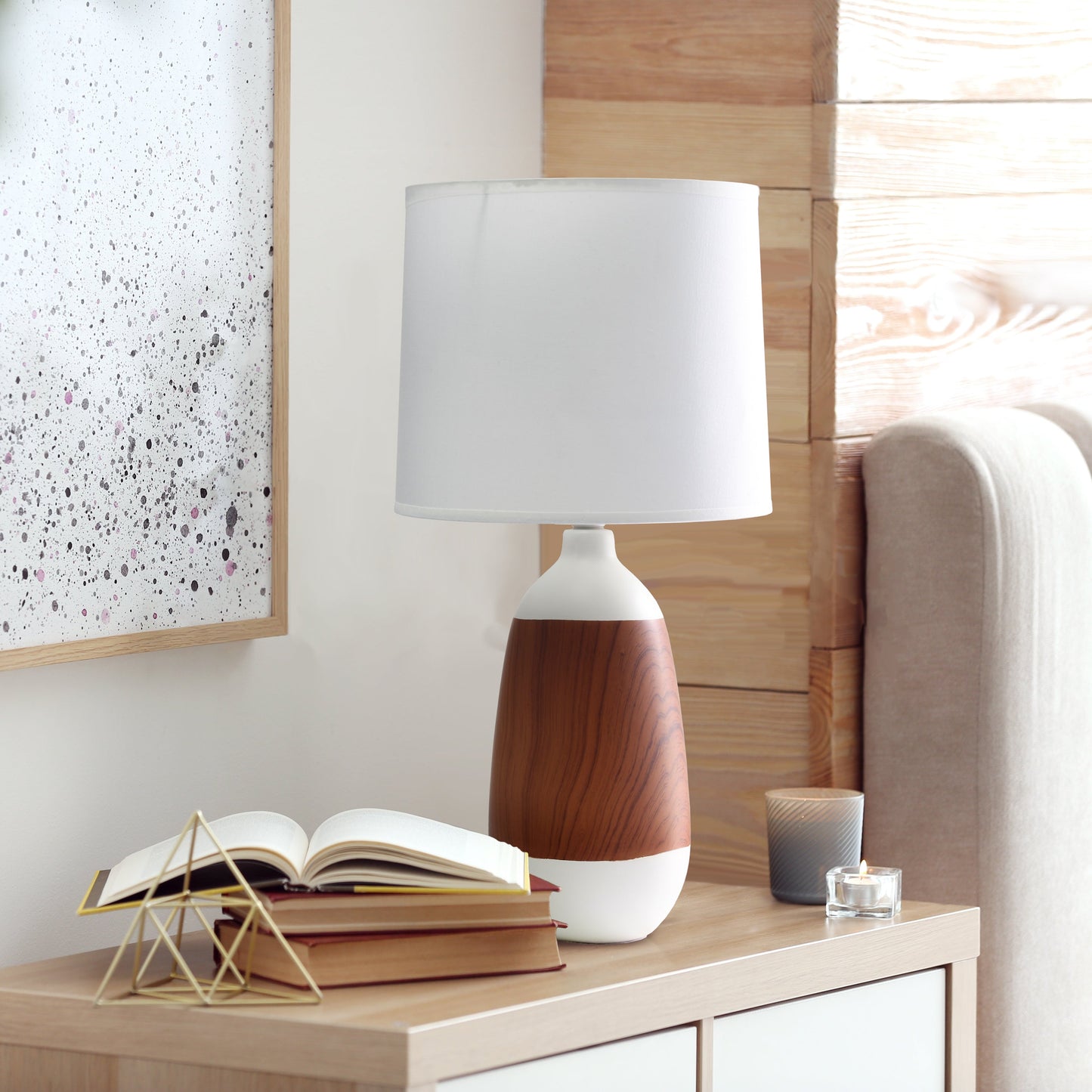 All The Rages Simple Designs Dark Wood & White Ceramic Oblong Table Lamp
