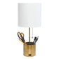 All The Rages Simple Designs Gold Hammered Metal Organizer Table Lamp With USB Charging Port & Fabric Shade