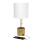 All The Rages Simple Designs Gold Hammered Metal Organizer Table Lamp With USB Charging Port & Fabric Shade