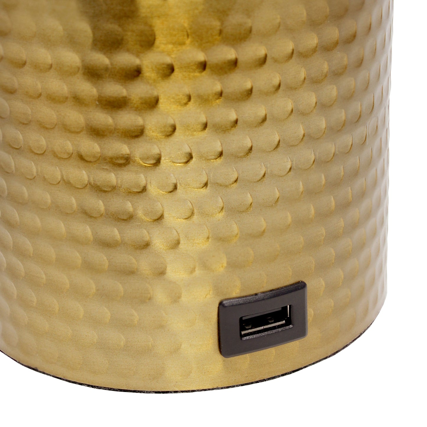 All The Rages Simple Designs Gold Hammered Metal Organizer Table Lamp With USB Charging Port & Fabric Shade