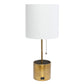 All The Rages Simple Designs Gold Hammered Metal Organizer Table Lamp With USB Charging Port & Fabric Shade