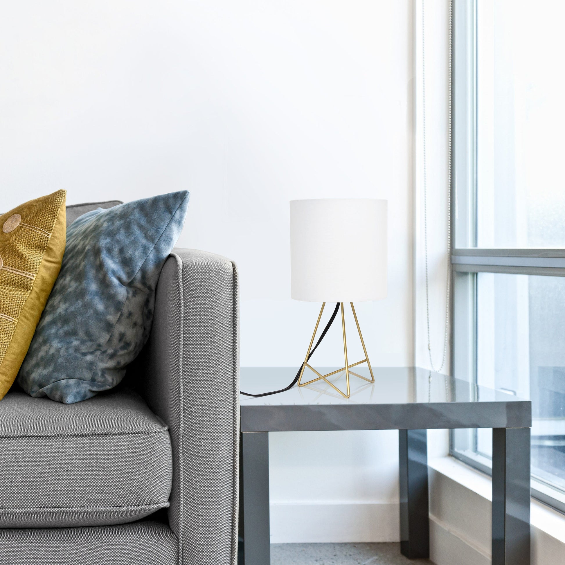 All The Rages Simple Designs Gold Wire Table Lamp With White Fabric Shade
