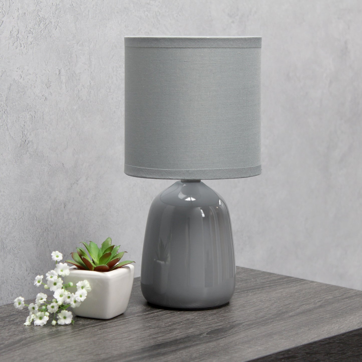All The Rages Simple Designs Gray 10" Ceramic Table Lamp With Matching Fabric Shade