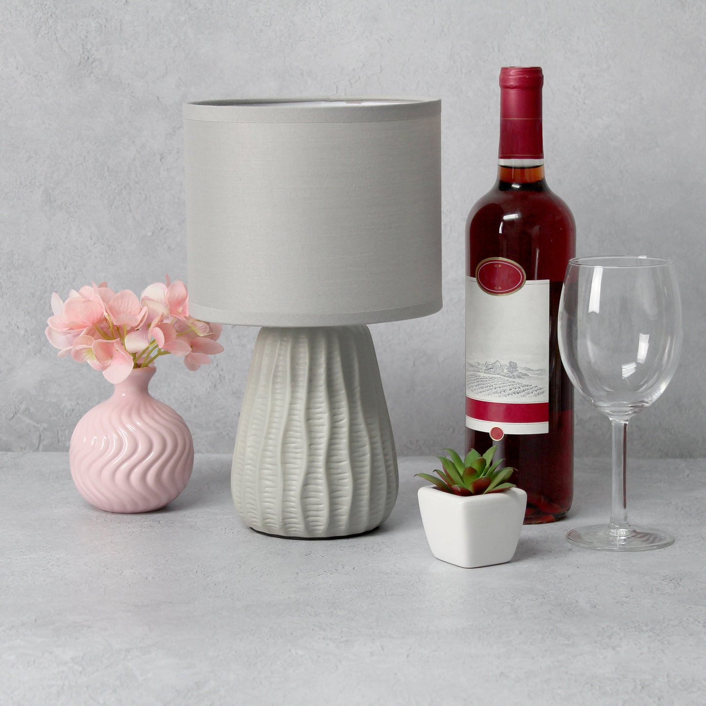 All The Rages Simple Designs Gray 11" Ceramic Texture Pastel Table Lamp With Matching Fabric Shade