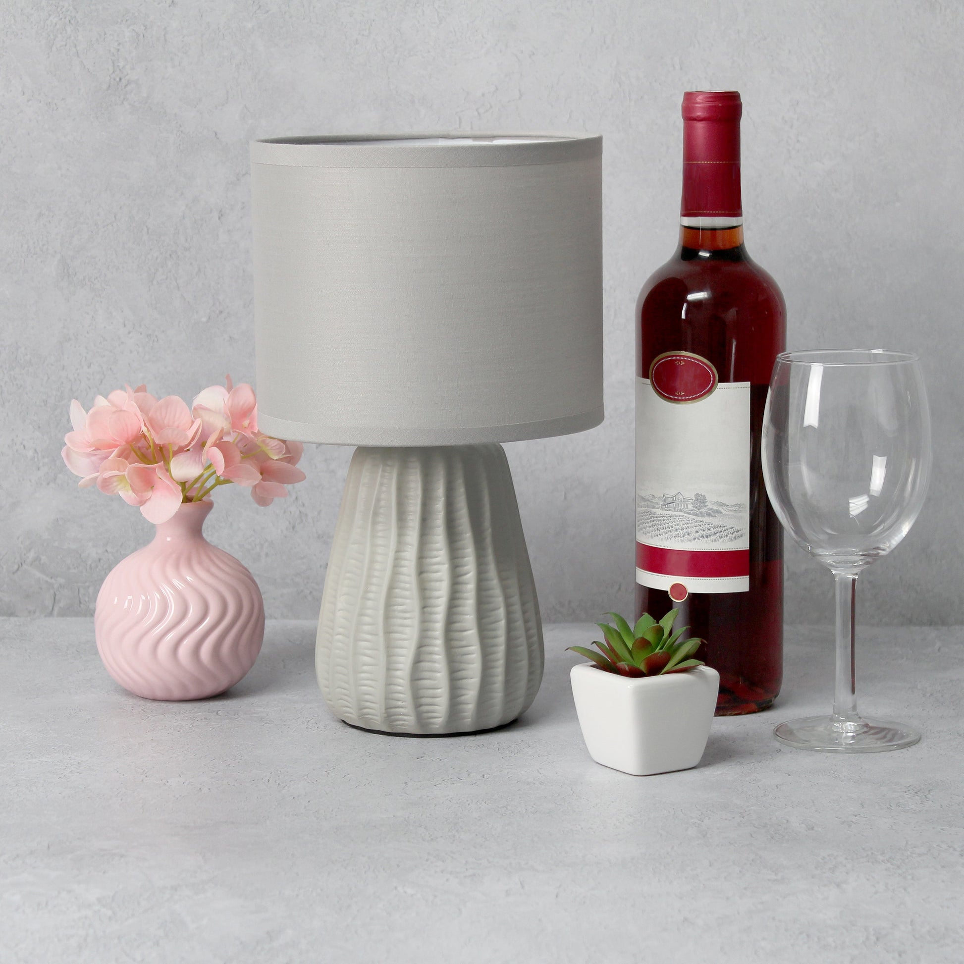 All The Rages Simple Designs Gray 11" Ceramic Texture Pastel Table Lamp With Matching Fabric Shade