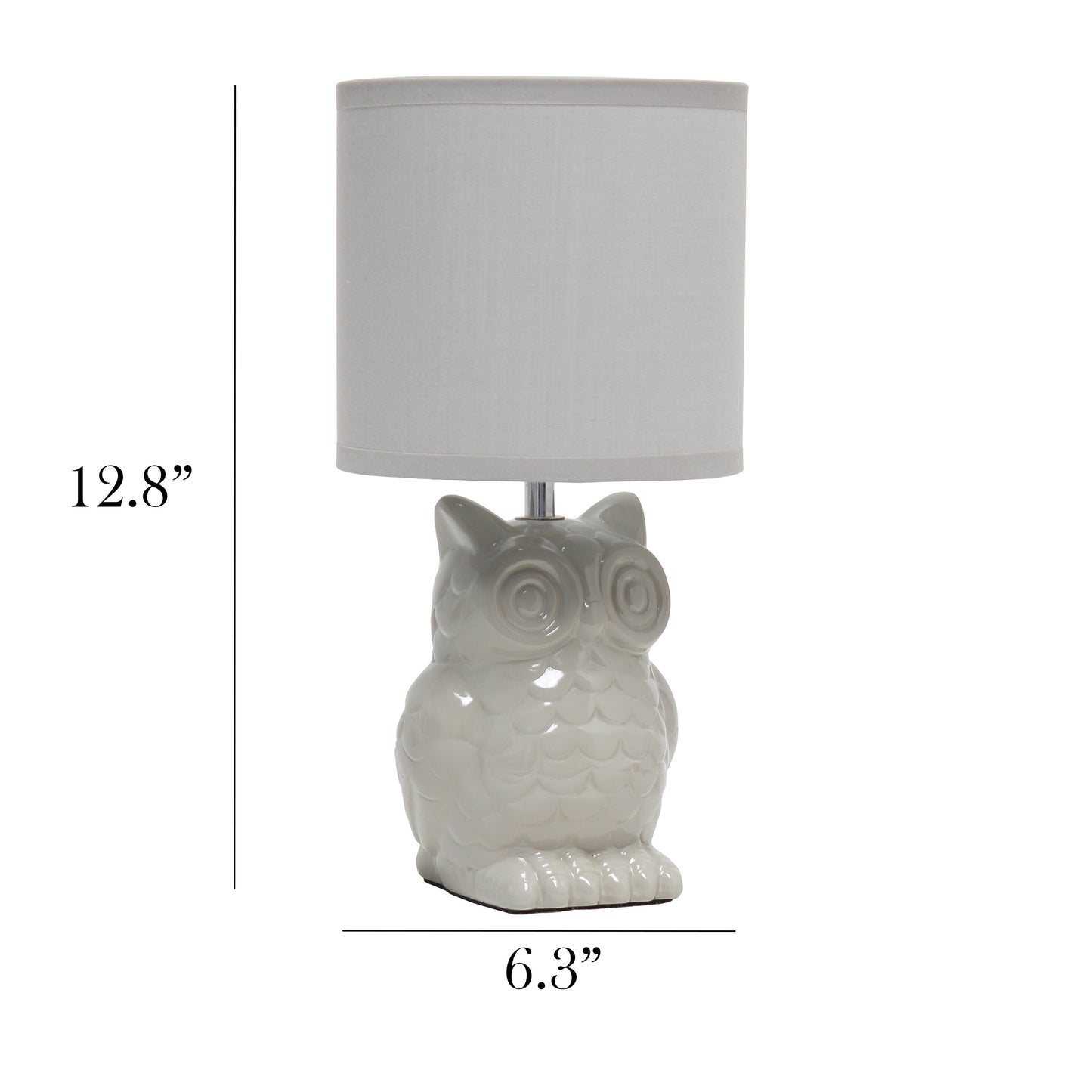 All The Rages Simple Designs Gray 13" Ceramic Owl Table Lamp With Matching Fabric Shade