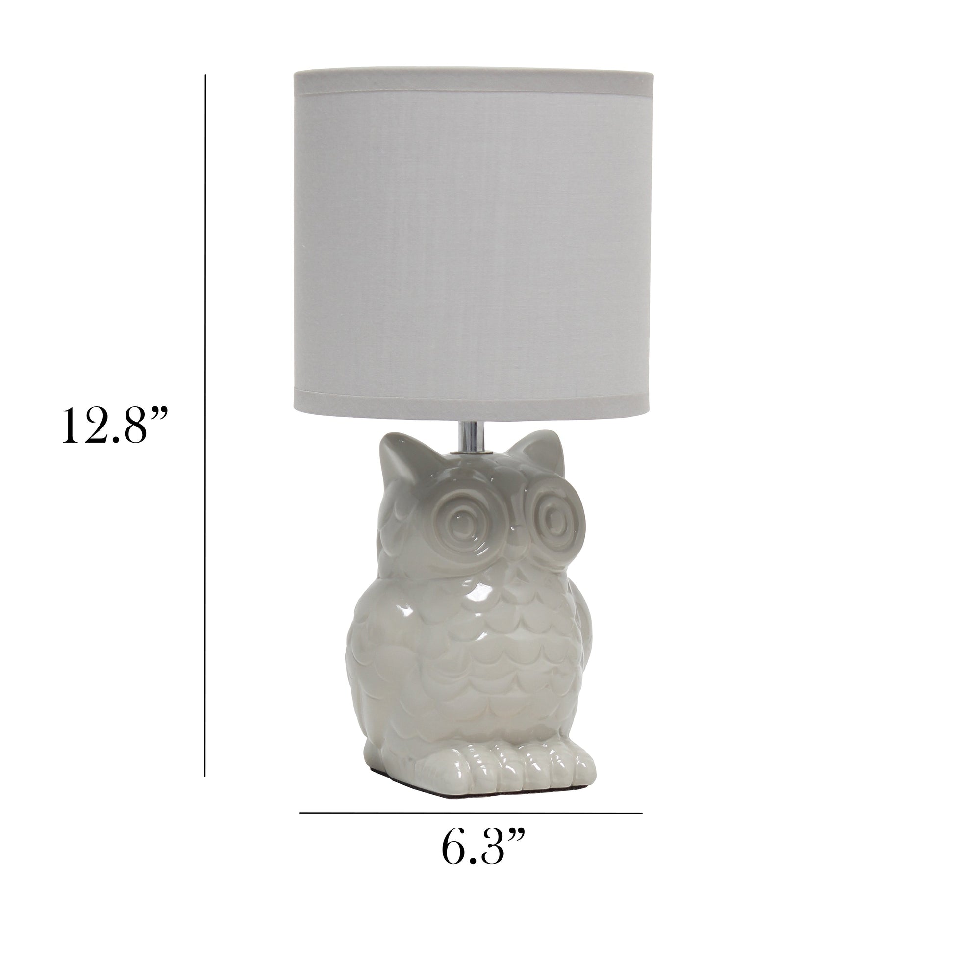 All The Rages Simple Designs Gray 13" Ceramic Owl Table Lamp With Matching Fabric Shade