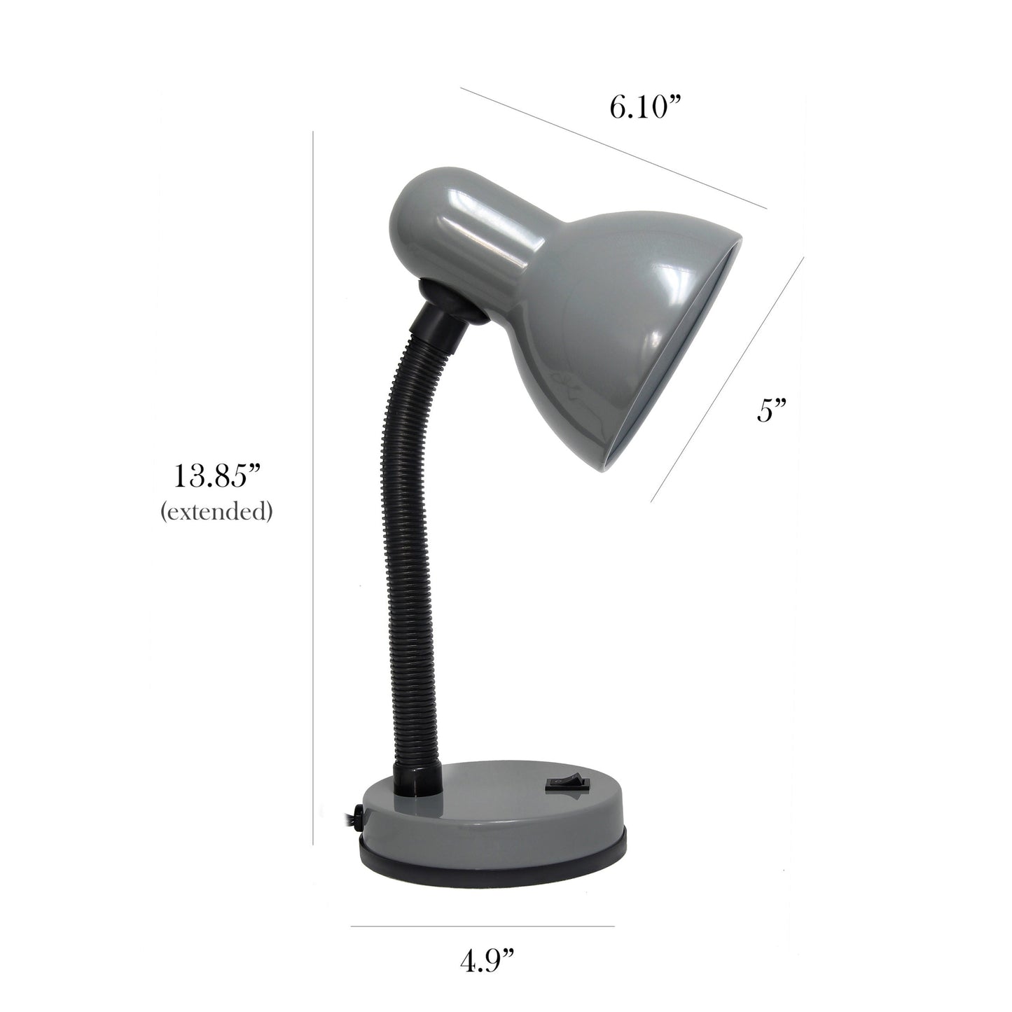 All The Rages Simple Designs Gray Basic Metal Desk Lamp With Flexible Hose Neck