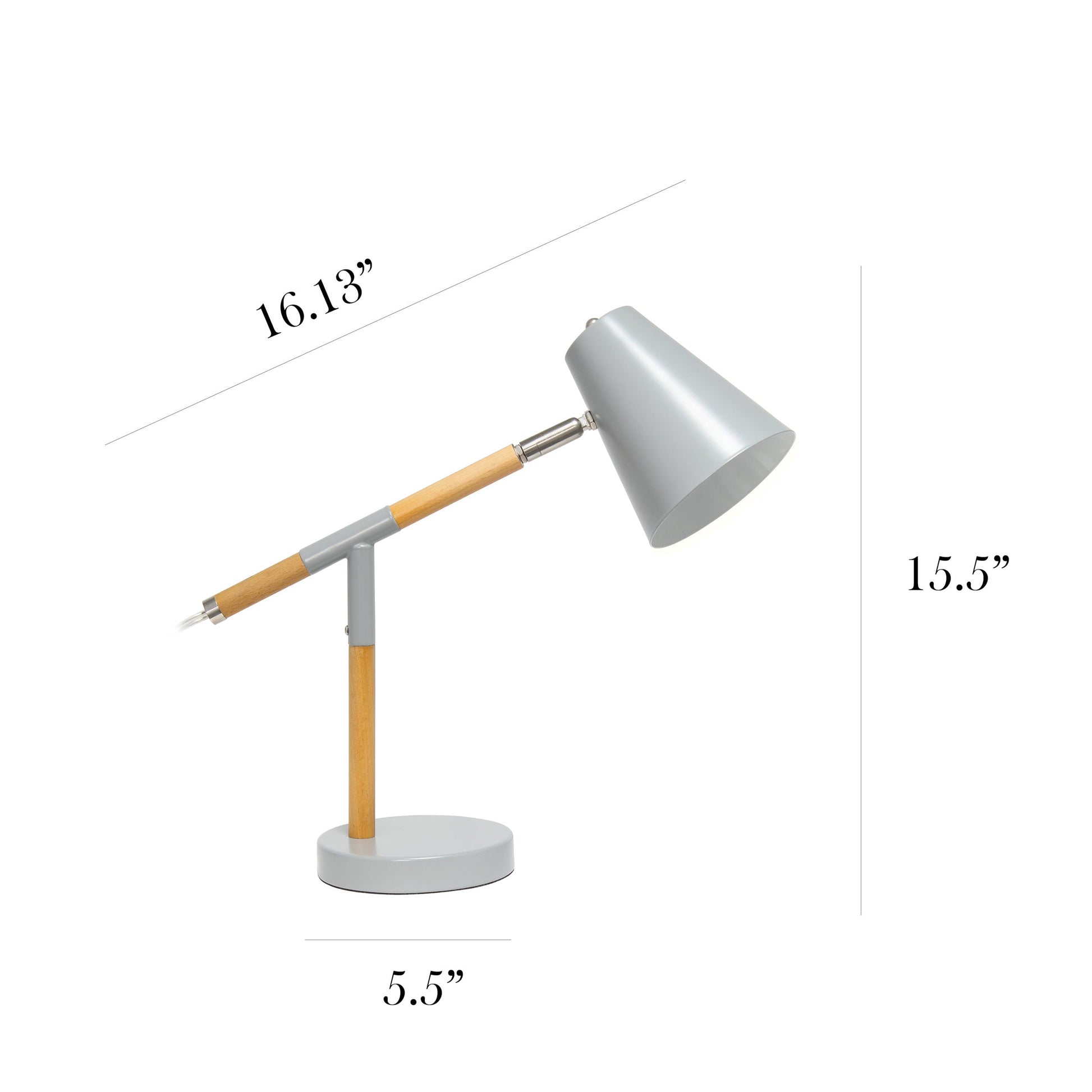 All The Rages Simple Designs Gray Matte & Wooden Pivot Desk Lamp
