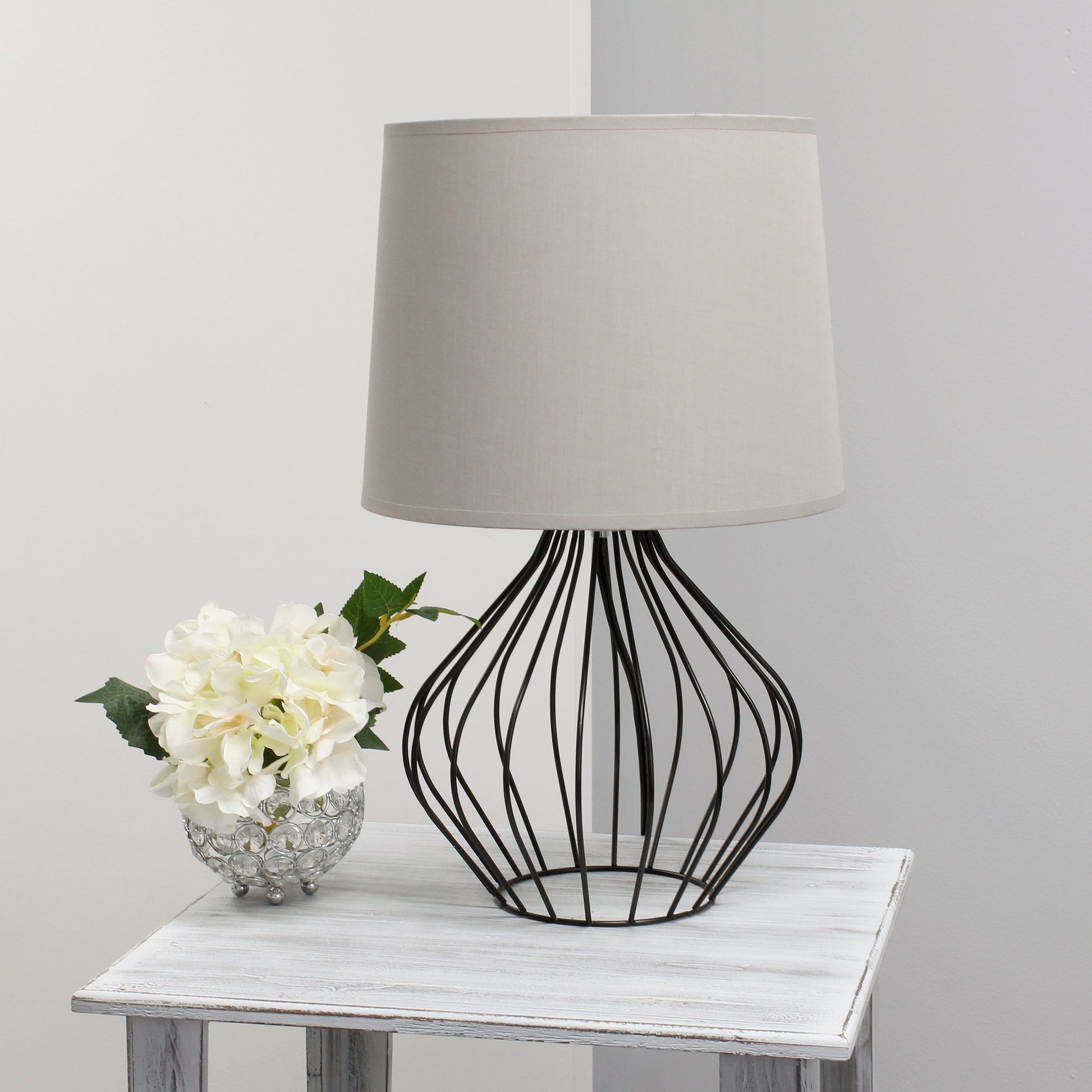 All The Rages Simple Designs Gray On Black Geometrically Wired Table Lamp