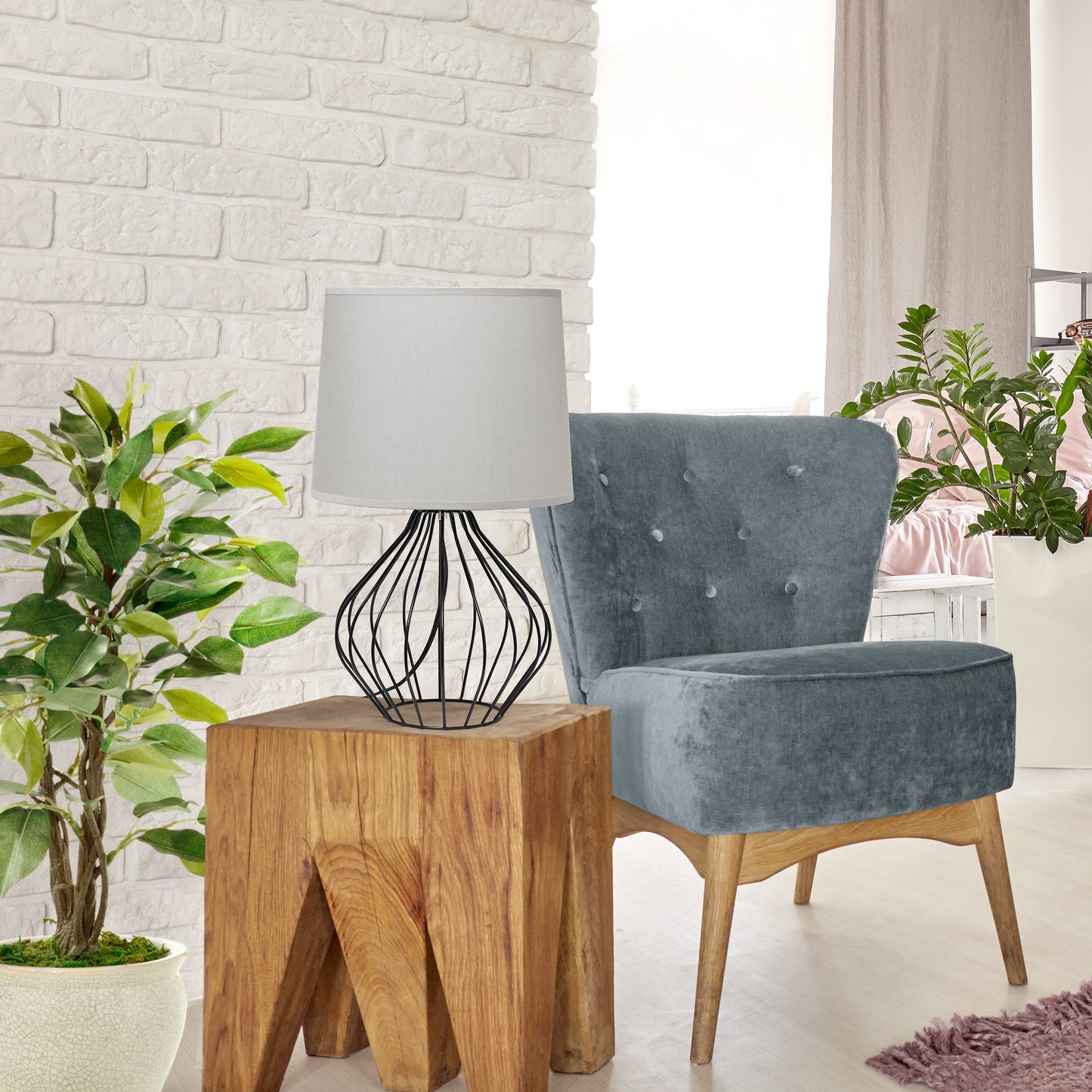 All The Rages Simple Designs Gray On Black Geometrically Wired Table Lamp