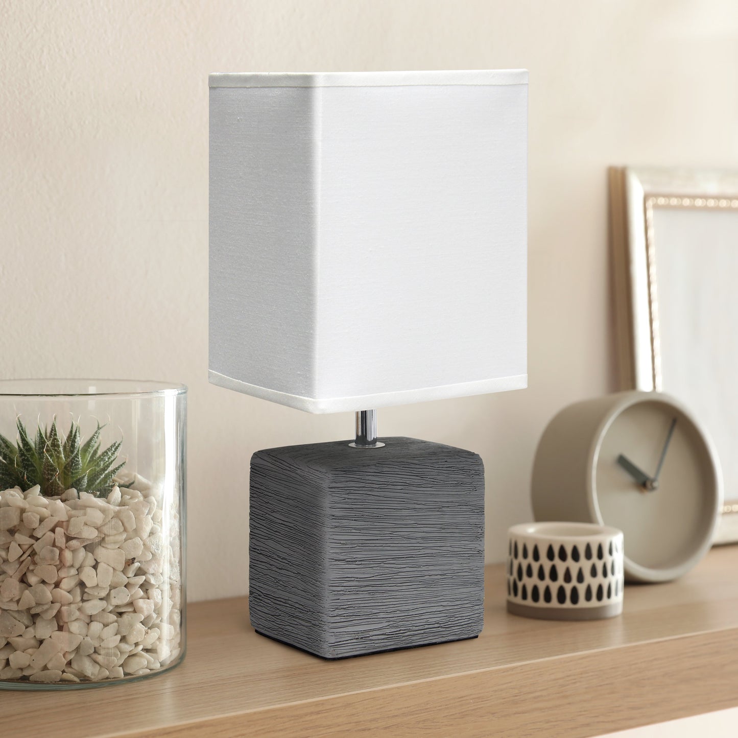 All The Rages Simple Designs Gray Petite Faux Stone Table Lamp With White Fabric Shade