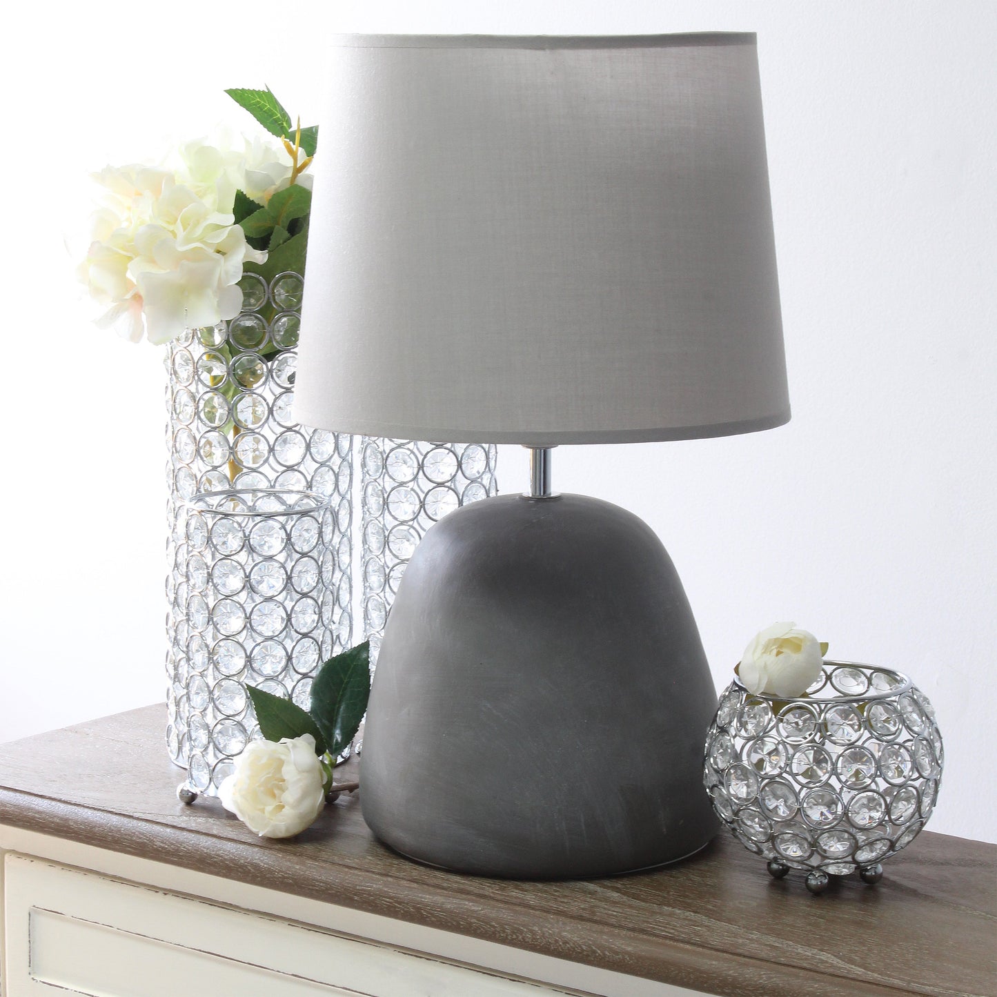 All The Rages Simple Designs Gray Round Concrete Table Lamp