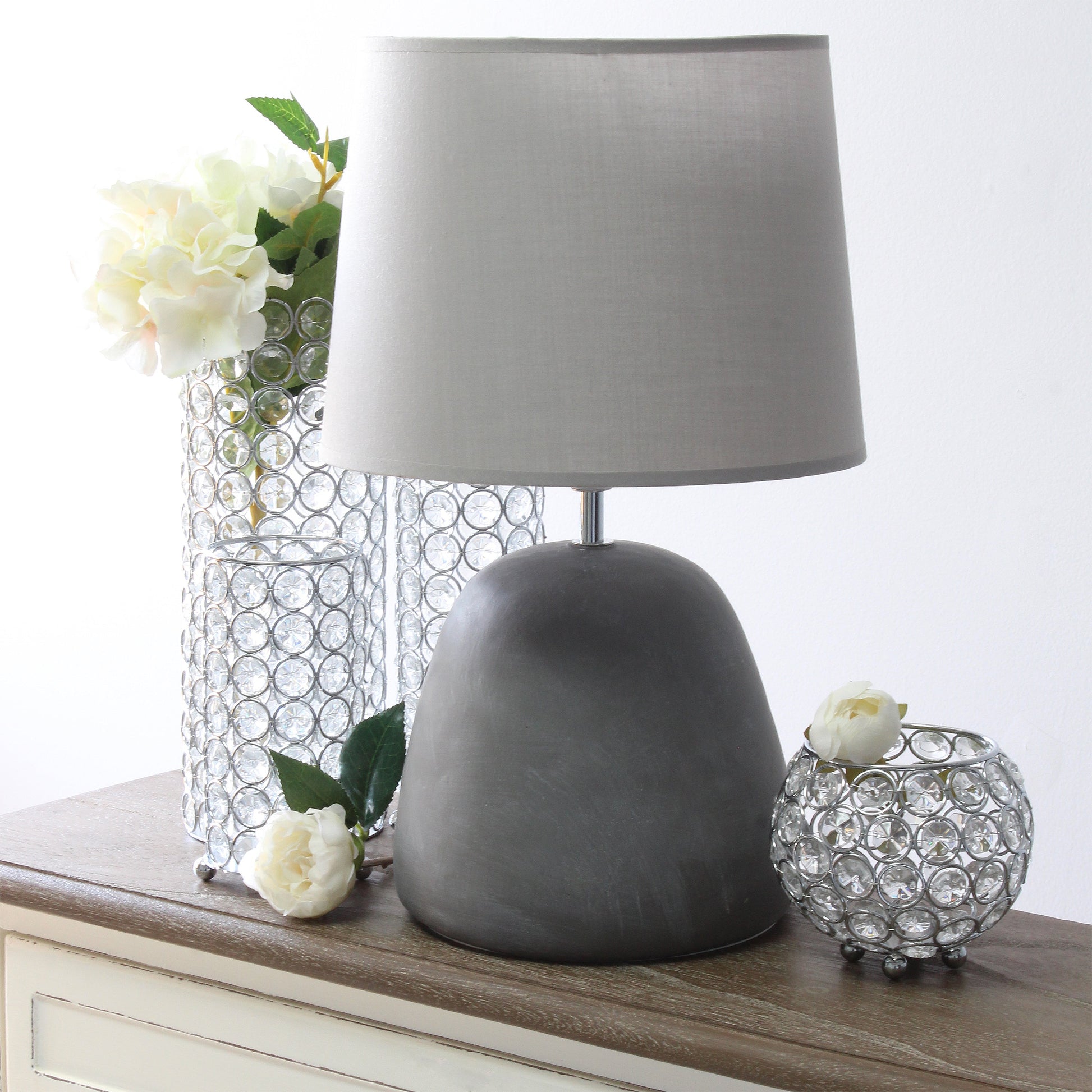 All The Rages Simple Designs Gray Round Concrete Table Lamp
