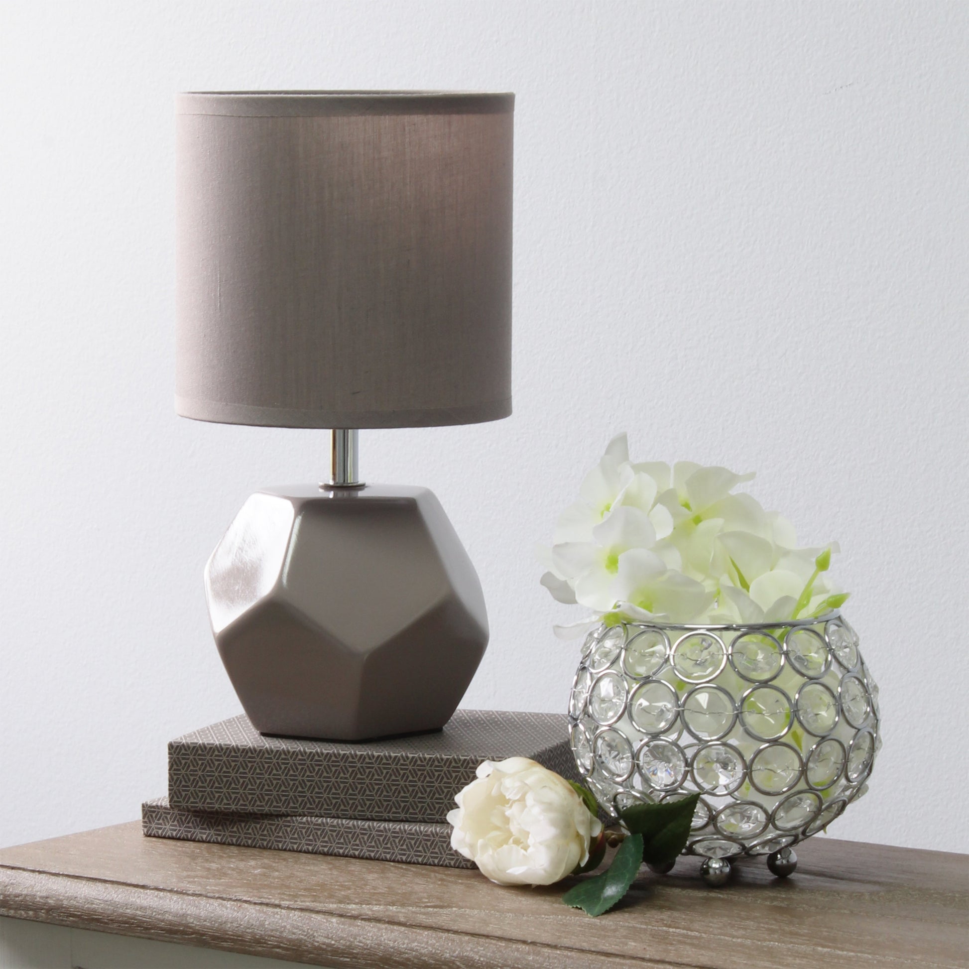 All The Rages Simple Designs Gray Round Prism Mini Table Lamp With Matching Fabric Shade