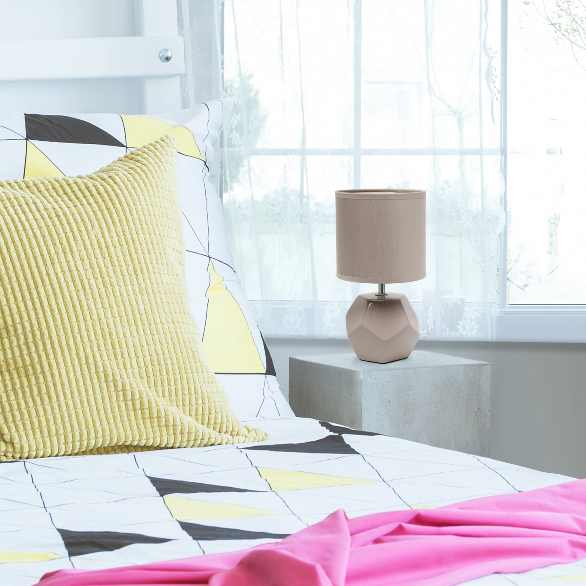 All The Rages Simple Designs Gray Round Prism Mini Table Lamp With Matching Fabric Shade