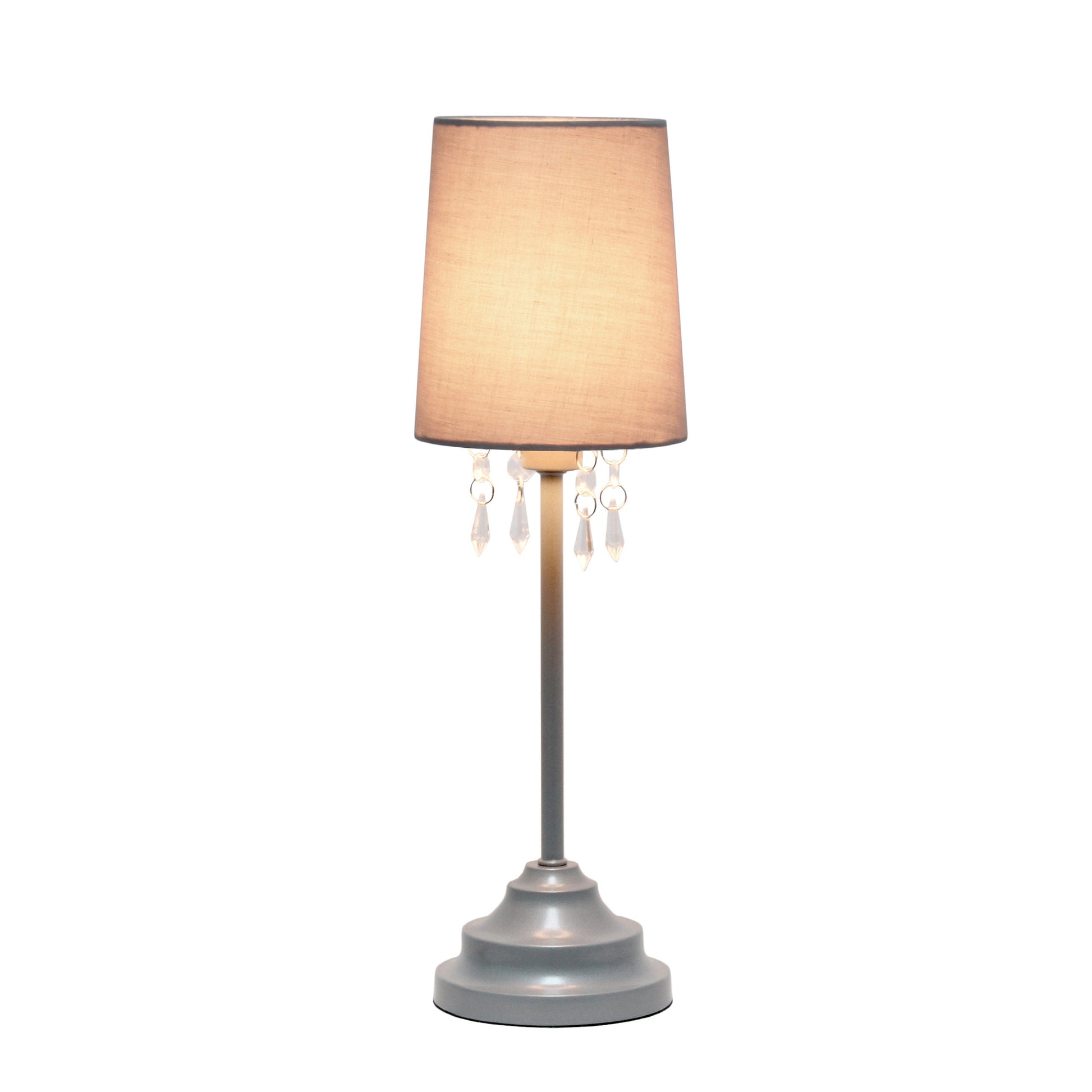 All The Rages Simple Designs Gray Table Lamp With Fabric Shade & Hanging Acrylic Beads