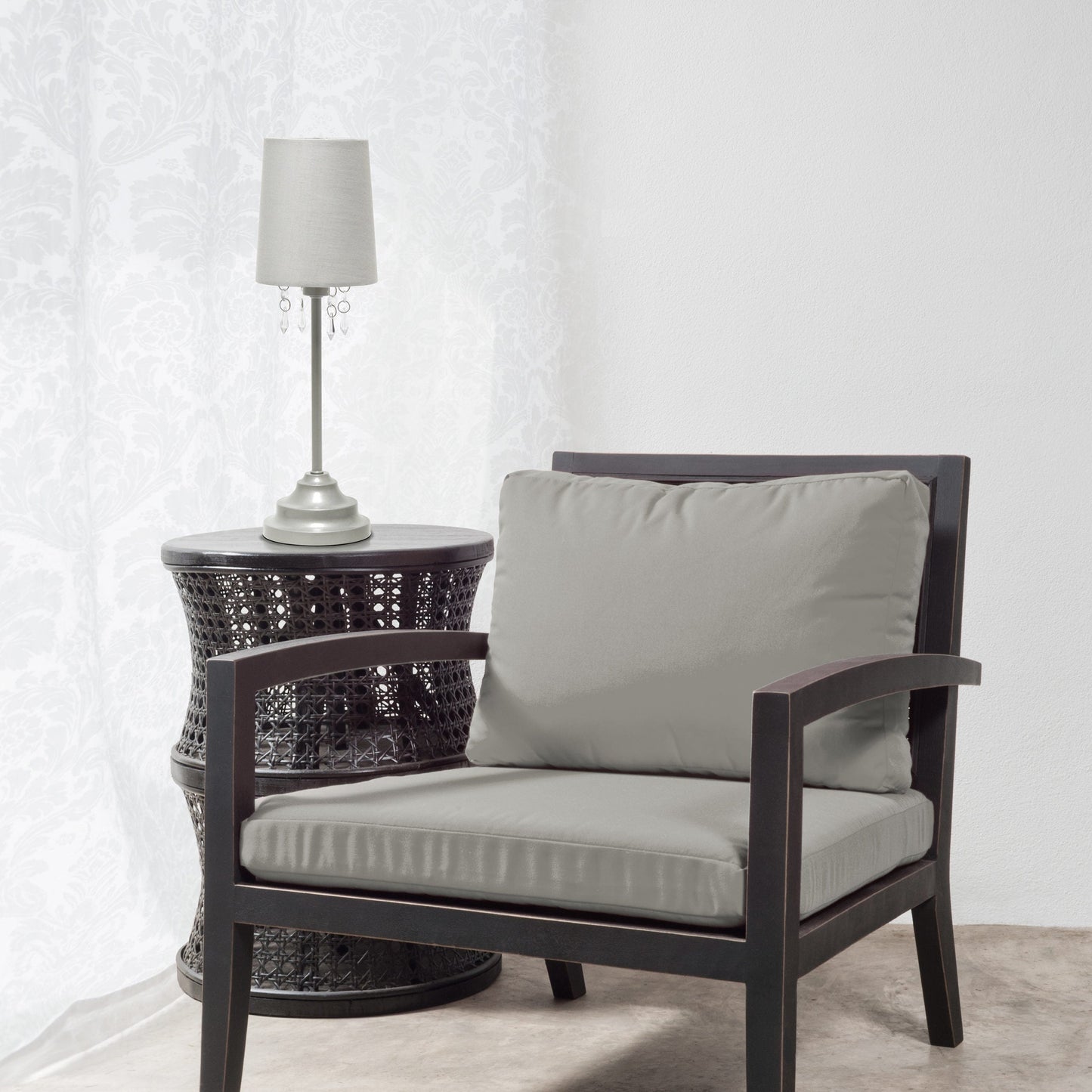 All The Rages Simple Designs Gray Table Lamp With Fabric Shade & Hanging Acrylic Beads