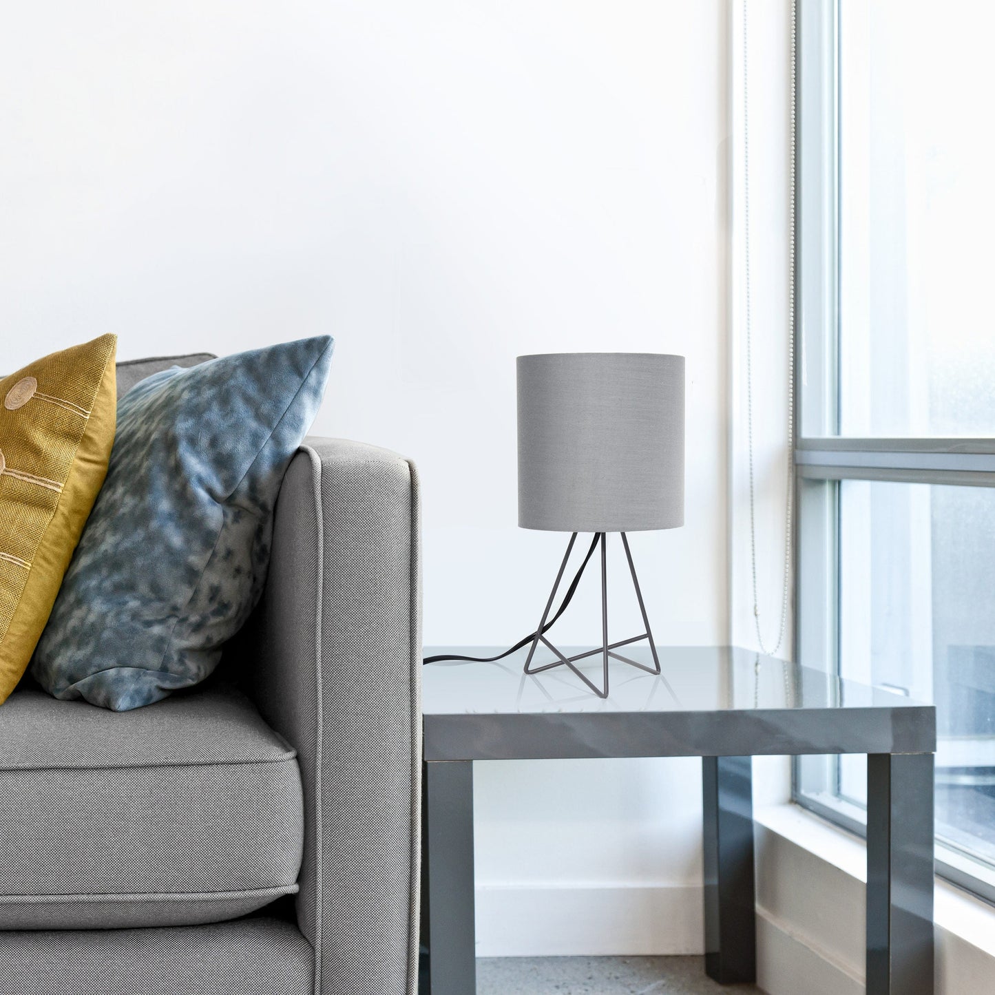 All The Rages Simple Designs Gray Wire Table Lamp With Gray Fabric Shade