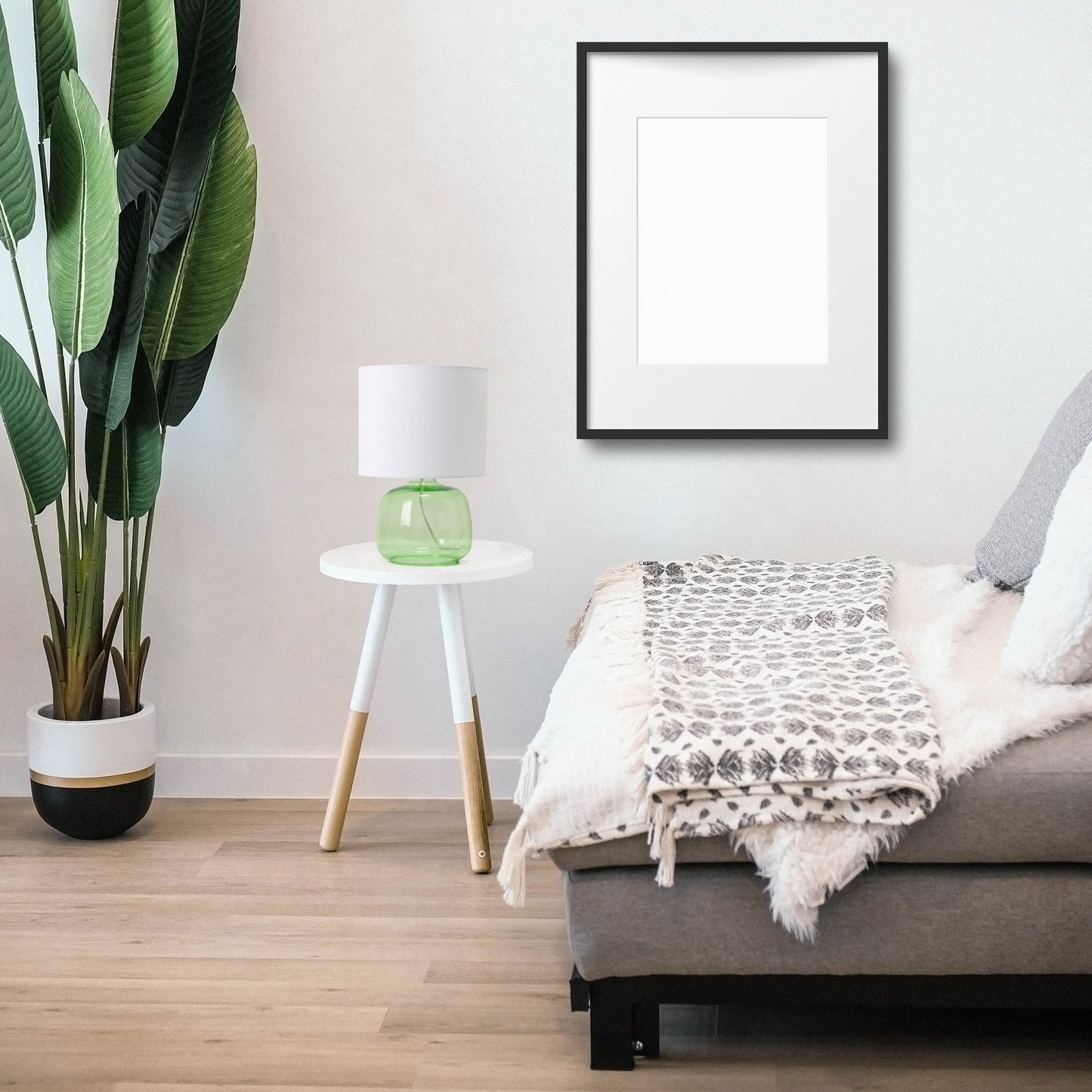 All The Rages Simple Designs Green Glass Table Lamp With White Fabric Shade