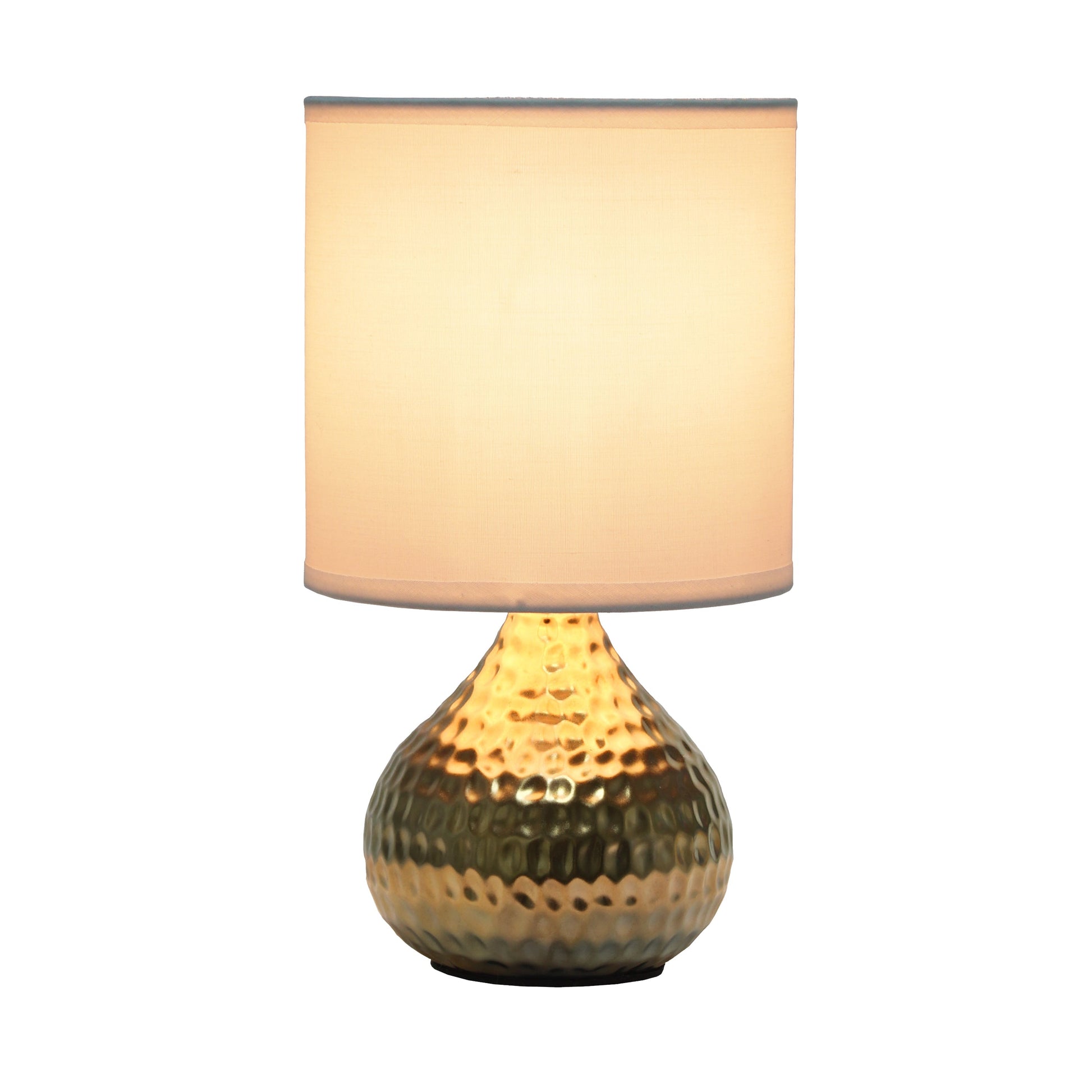 All The Rages Simple Designs Hammered Gold Drip Mini Table Lamp With White Shade