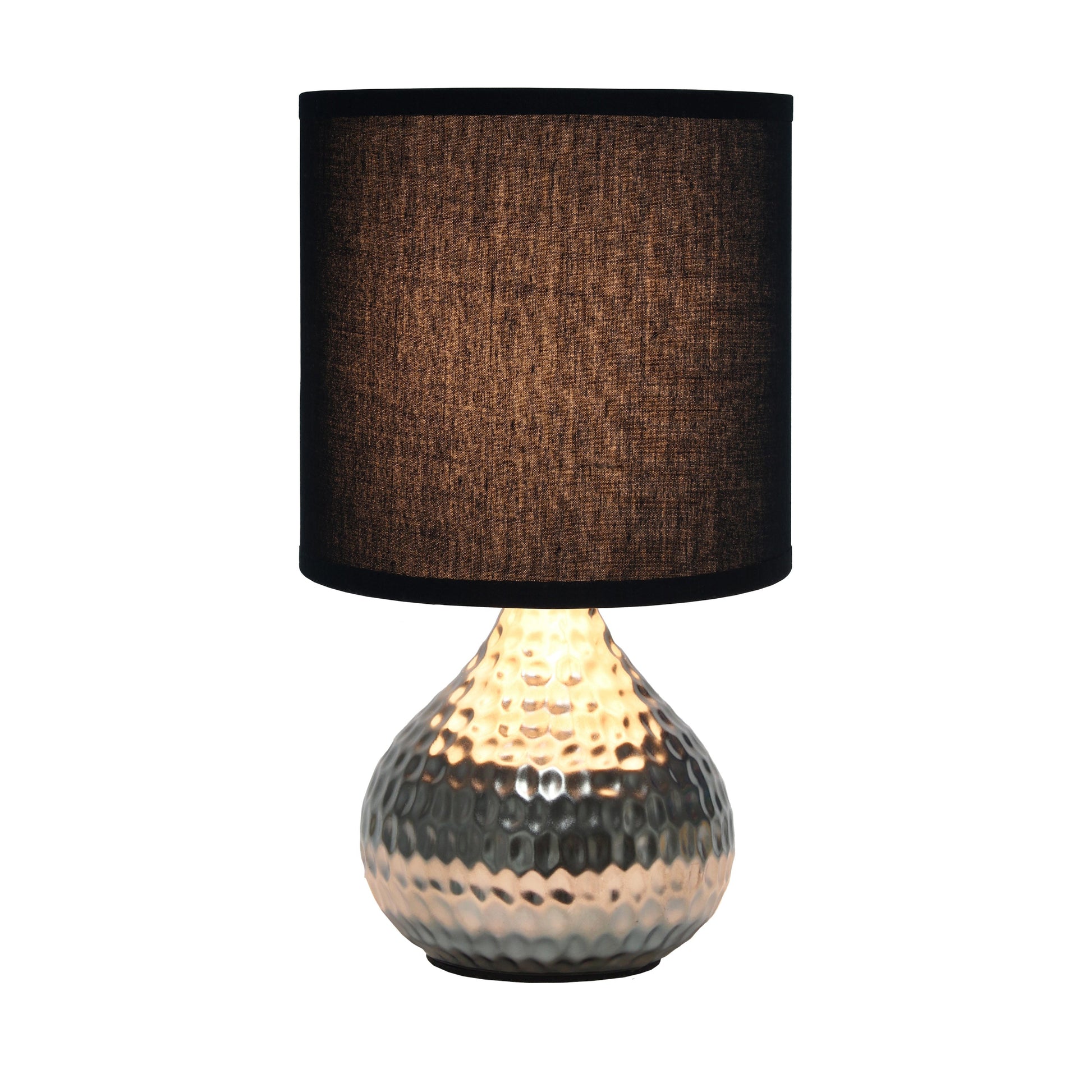 All The Rages Simple Designs Hammered Silver Drip Mini Table Lamp With Black Shade