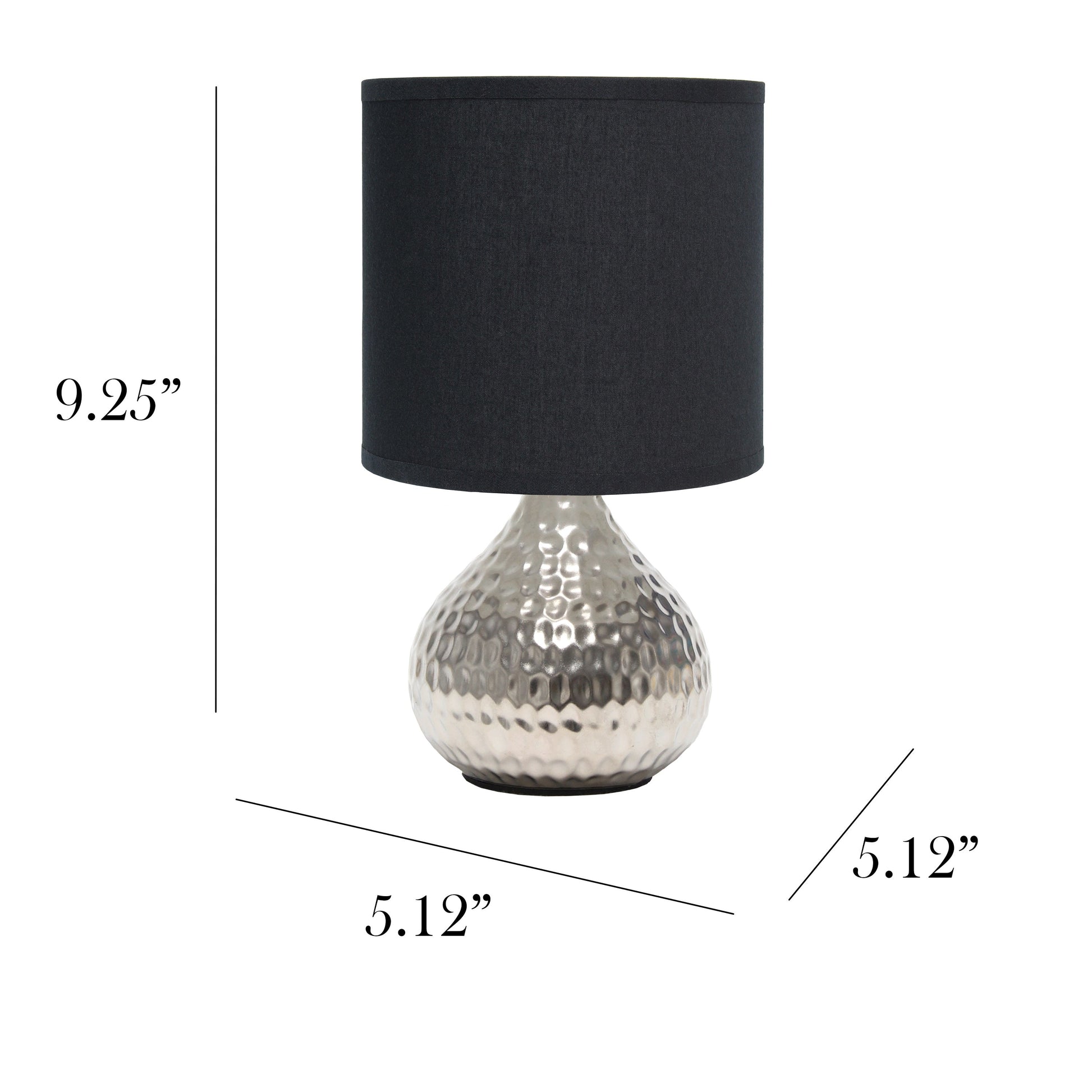 All The Rages Simple Designs Hammered Silver Drip Mini Table Lamp With Black Shade