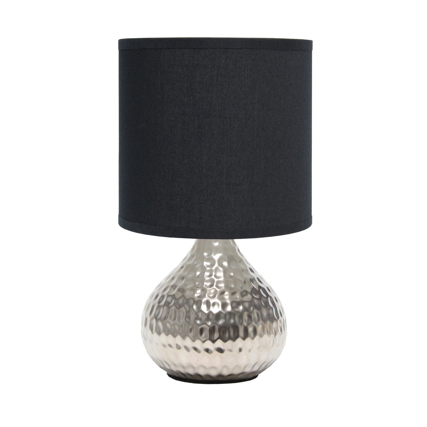 All The Rages Simple Designs Hammered Silver Drip Mini Table Lamp With Black Shade