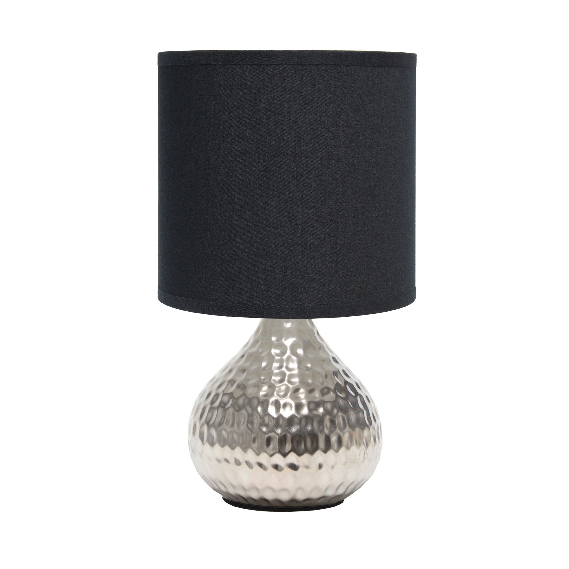 All The Rages Simple Designs Hammered Silver Drip Mini Table Lamp With Black Shade